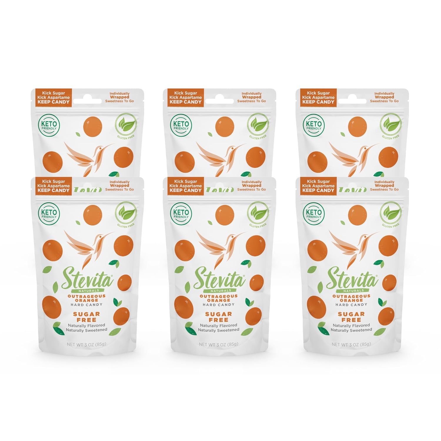 Stevita Hard Candy, Outrageous Orange - Pack Of 6 - Sugar & Aspartame Free - Naturally Flavored & Sweetened - Non-Gmo, Gluten Free, Keto Friendly