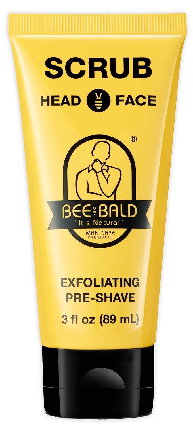 BEE BALD SCRUB Exfoliating Pre-Shave deep cleans & removes pore clogging dirt, oil & dry, flaky skin. Prepares skin for a ‘super close shave’ leaving it ‘smoother than a baby's behind' 3 Fl Oz
