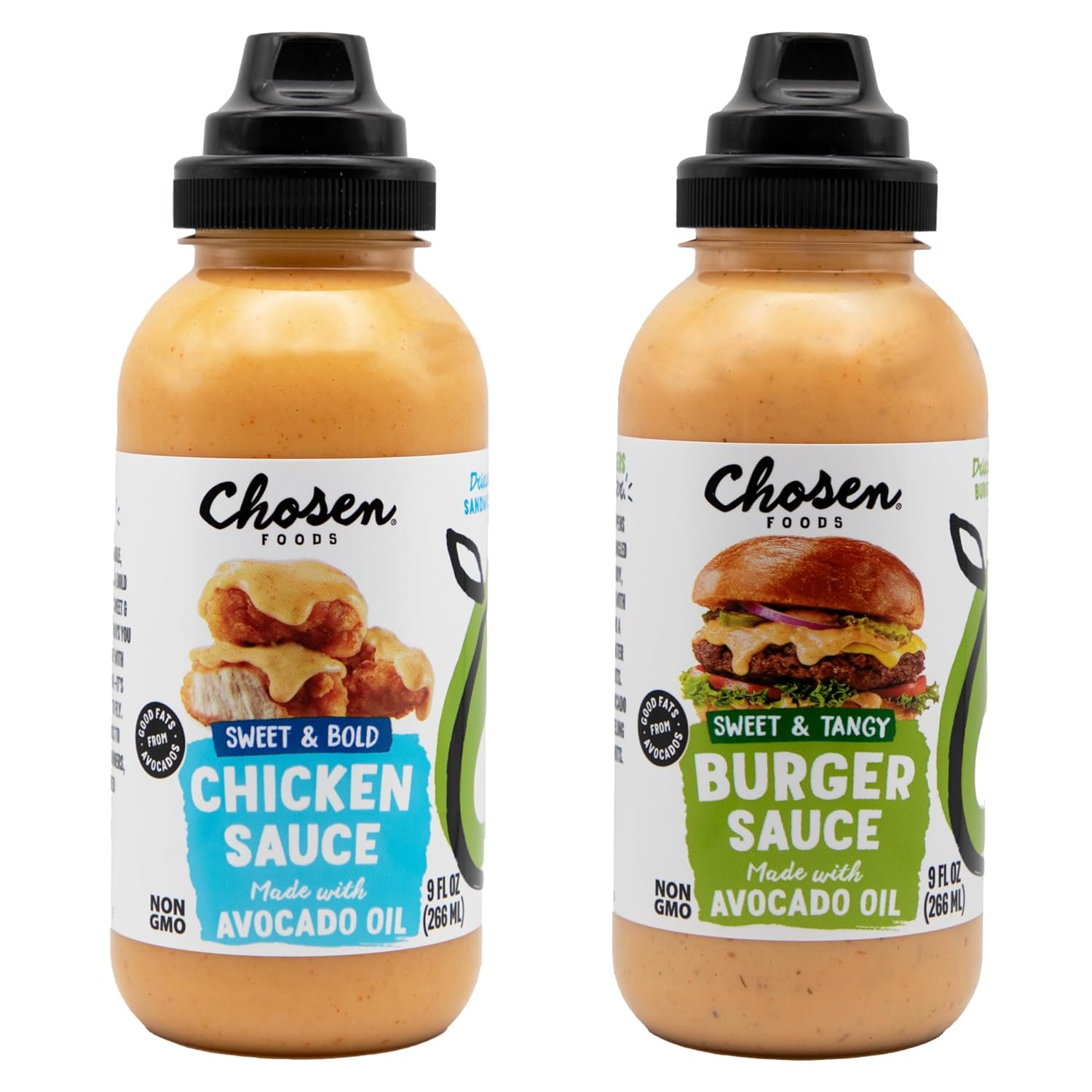 Chosen Foods Chicken + Burger Dip & Drizzle Sauce Bundle Made With 100% Pure Avocado Oil