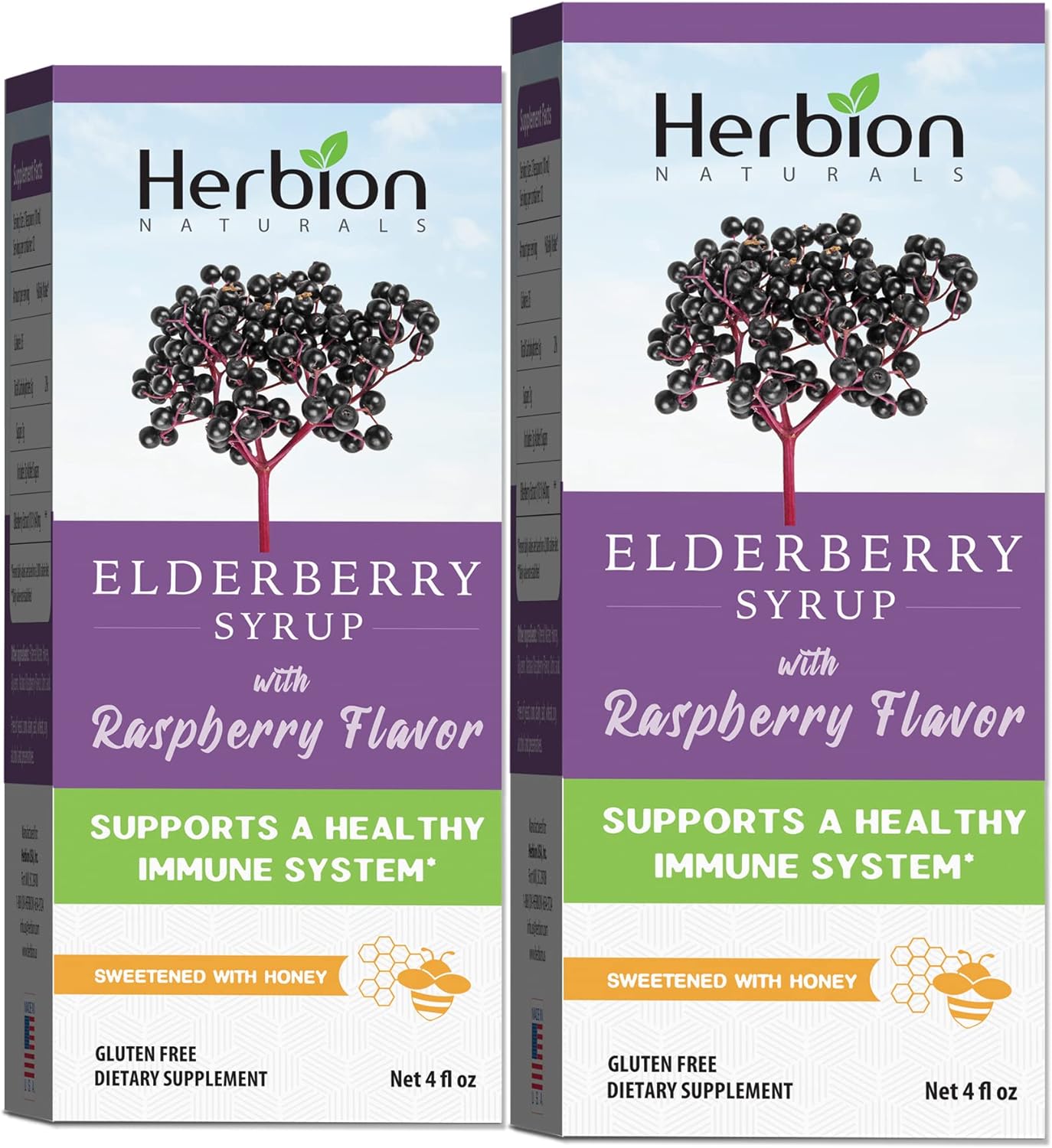 Herbion Naturals elderberry syrup: immune boost for all - 4 fl oz - honey-sweetened, raspberry flavor - no artificial ingredients - USA (Pack of 2)
