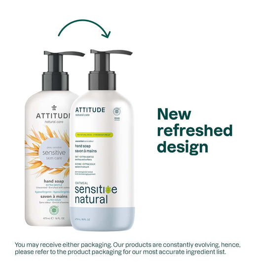 Attitude Hand Soap For Sensitive Skin With Oat And Avocado Oil, Ewg Verified, Dermatologically Tested, Vegan, 16 Fl Oz