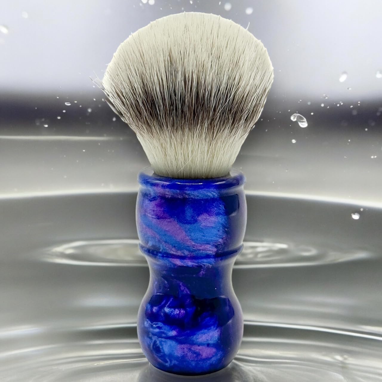 Parker “Blue Storm” Deluxe Synthetic Shaving Brush & Stand – 24 Mm Knot, Iridescent Resin Handle, Ergonomic 122 Mm Length, Handmade With A High Bristle Density For Rich Lather : Beauty & Personal Care