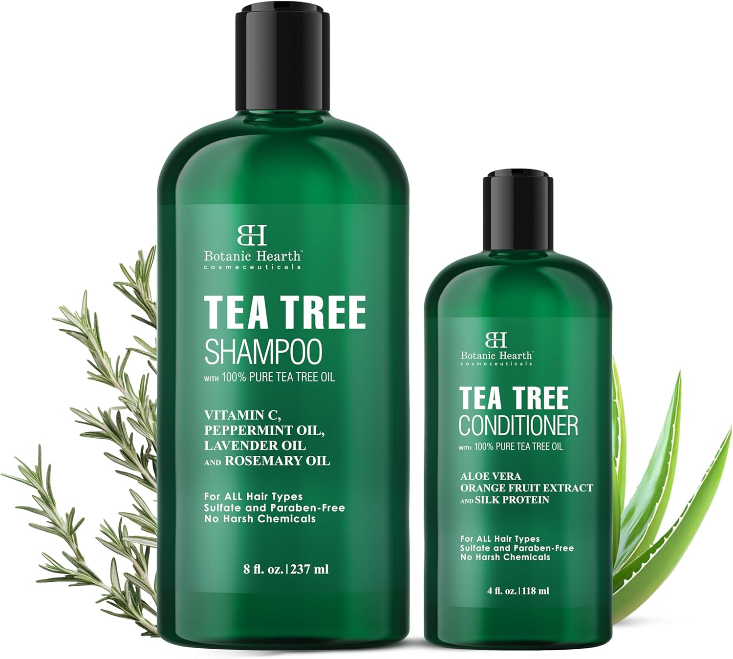 Botanic Hearth Tea Tree Shampoo And Conditioner Set - With 100% Pure Tea Tree Oil, For Itchy And Dry Scalp, Sulfate/Paraben Free - For Men And Women - 16 Fl Oz Each
