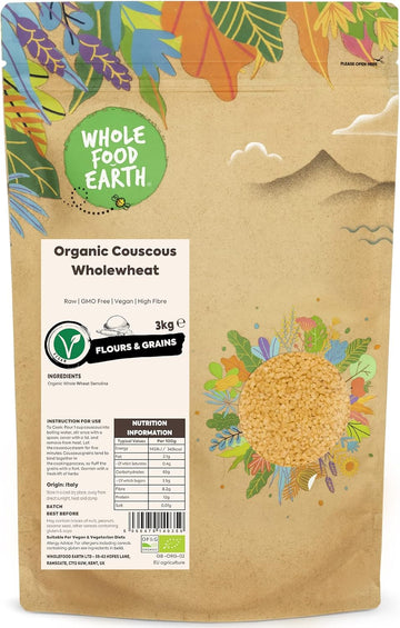 Wholefood Earth Organic Couscous Wholewheat – 3 Kg | Raw | Gmo Free | Vegan | High Fibre | Certified Organic