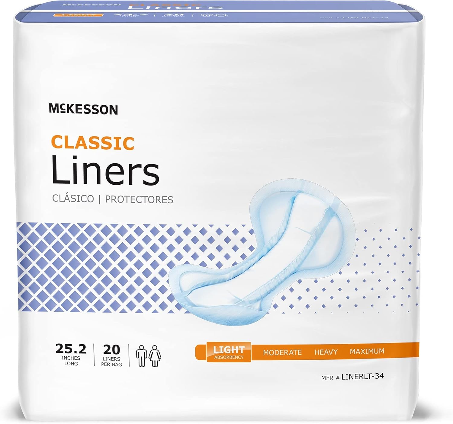 Mckesson Incontinence Pads For Adult Women And Men, Bladder Control And Postpartum Liners, Light Absorbency, 20 Count, 1 Pack