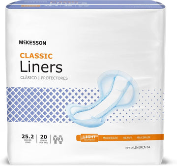 Mckesson Incontinence Pads For Adult Women And Men, Bladder Control And Postpartum Liners, Light Absorbency, 20 Count, 1 Pack