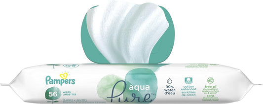 Baby Wipes, Pampers Aqua Pure Sensitive Water Baby Diaper Wipes, Hypoallergenic And Unscented, 56 Total Wipes