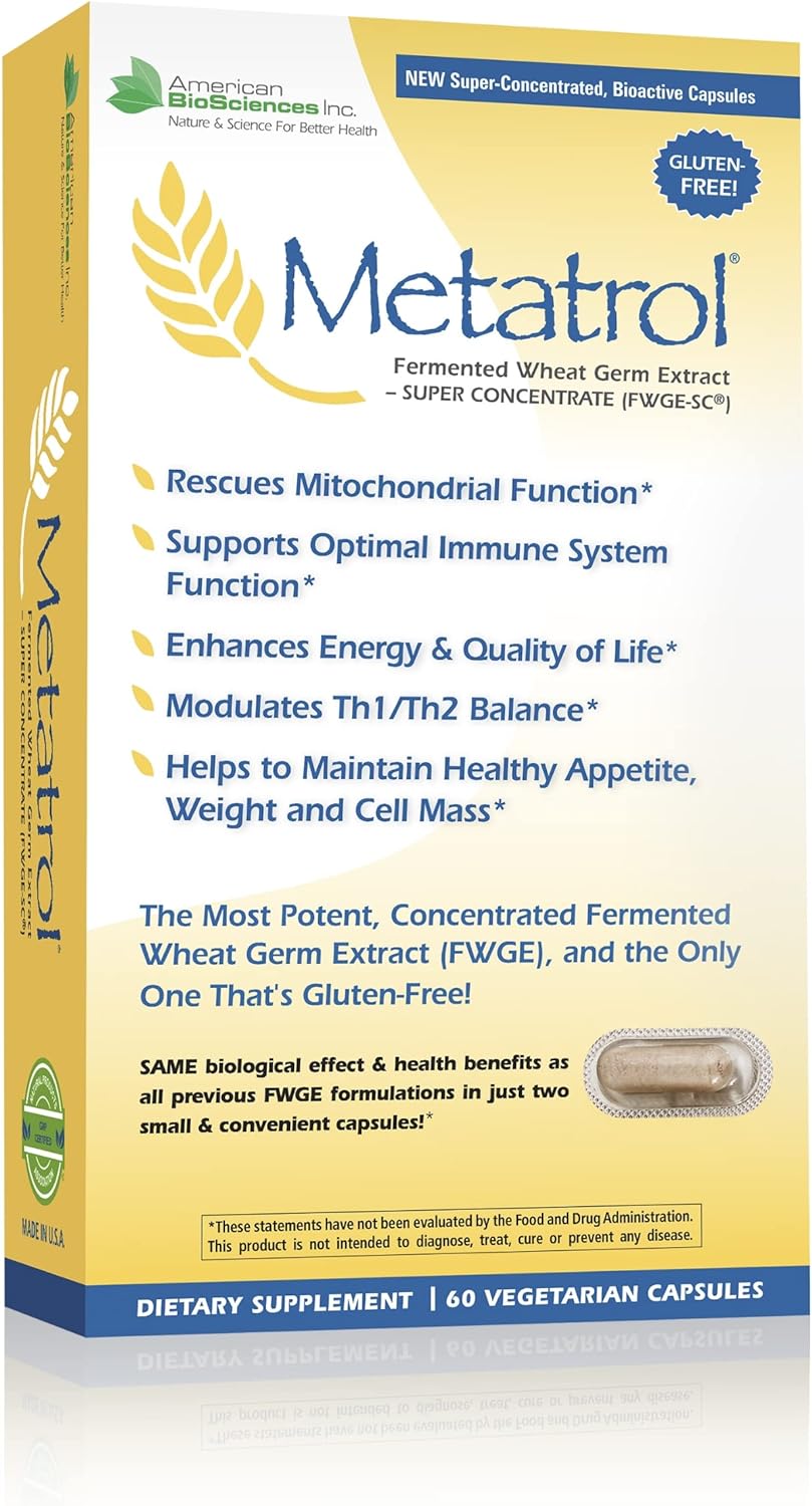 American BioSciences Metatrol Fermented Wheat Germ Extract - Immune & Mitochondria Support for Renewed Vitality & Enhanced Energy - Gluten Free - 60 Vegetarian Capsules, 41mg