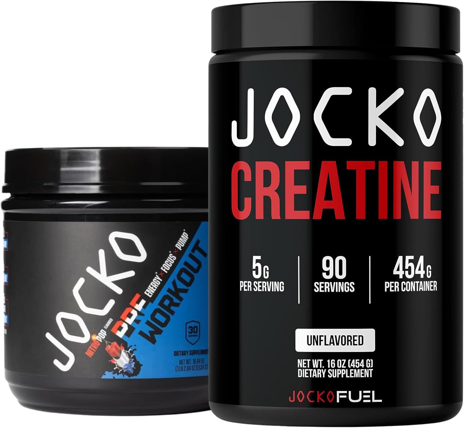 Jocko Fuel Gym Bundle - Creatine + Nitro Pop Pre Workout Powder (2 Pack Bundle) 30 Day Supply