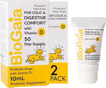 BioGaia Protectis Baby Probiotic Drops with Vitamin D for Infants, Newborn and Kids Colic, Spit-Up, Constipation and Digestive Comfort, 10 ML, 0.34 oz, 2 Pack