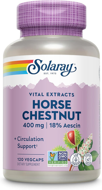 Solaray Horse Chestnut Seed Extract 400Mg - Standardized 72 Mg Aescin 18% With 55 Mg Of Butchers Broom - Leg Vein And Blood Circulation Supplements - Vegan, 120 Servings, 120 Vegcaps