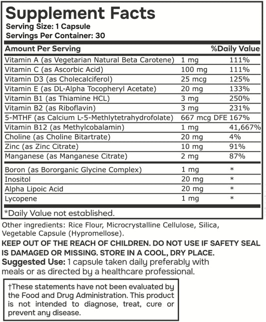 Methylated Multivitamin Multimineral Complex L Methylfolate