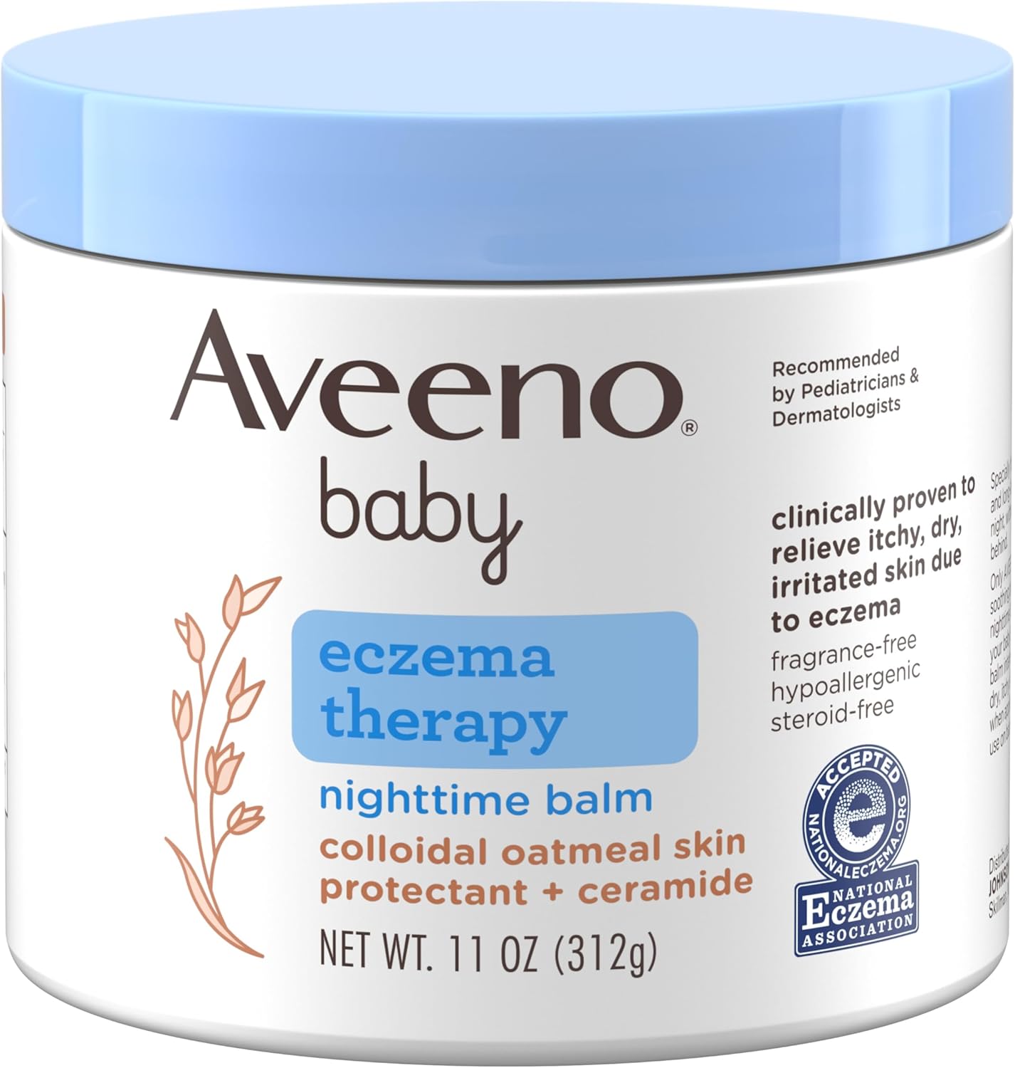 Aveeno Baby Eczema Therapy Nighttime Moisturizing Body Balm, Nourishing Skin Protectant Soothes & Relieves Dry, Itchy Skin From Eczema, Hypoallergenic, Fragrance- & Steroid-Free, 11 Oz