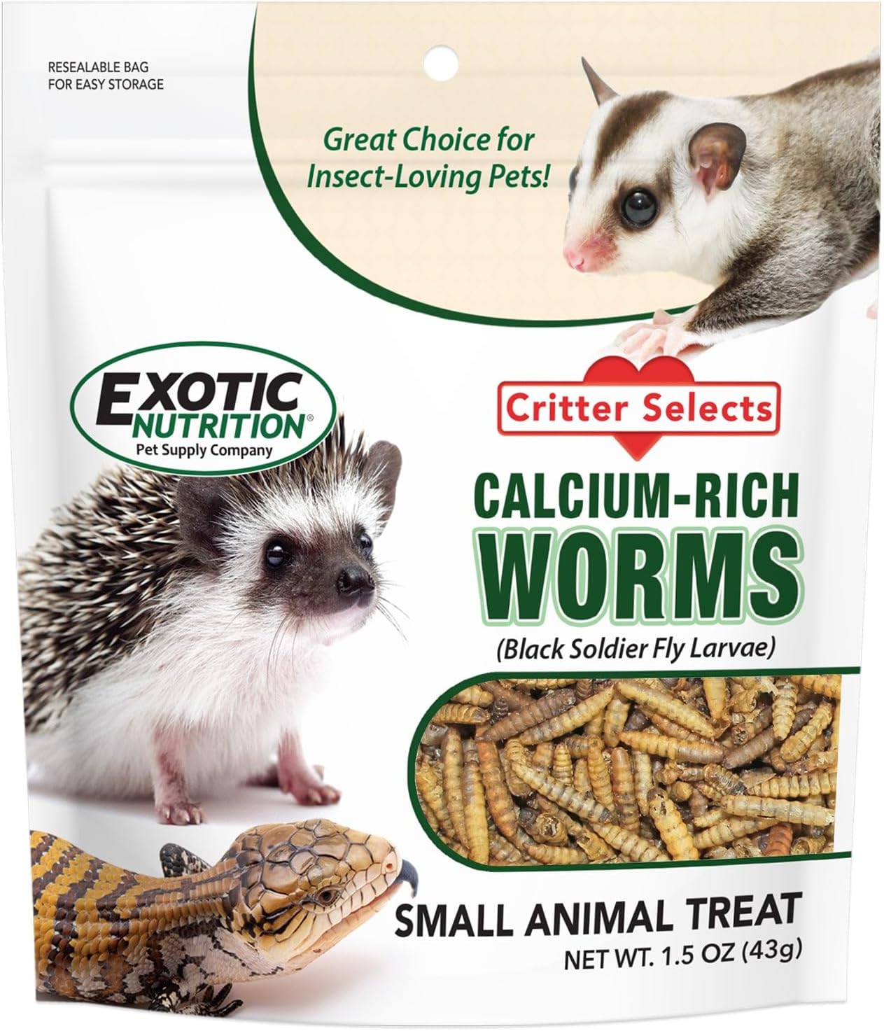 Exotic Nutrition Dried Black Soldier Fly Larvae (1.5 Oz.) - High-Calcium Insect Treat - Chickens, Wild Birds, Hedgehogs, Bluebirds, Reptiles, Sugar Gliders, Opossums, Skunks, Lizards, Fish