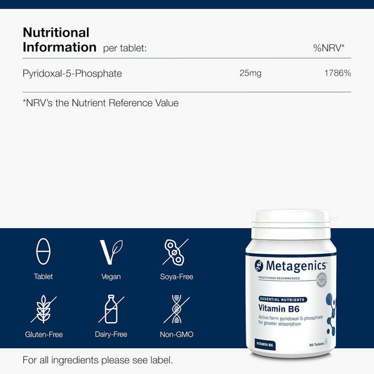 Metagenics Vitamin B6 Active Form - Vegan & Gluten Free Supplement - 90 Tablets