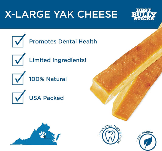 Best Bully Sticks Himalayan Yak Cheese for Dogs, X-Large 4 Pack - Natural Yak Chews for Dogs - Lactose Free Odor Free - Long Lasting Dog Chews