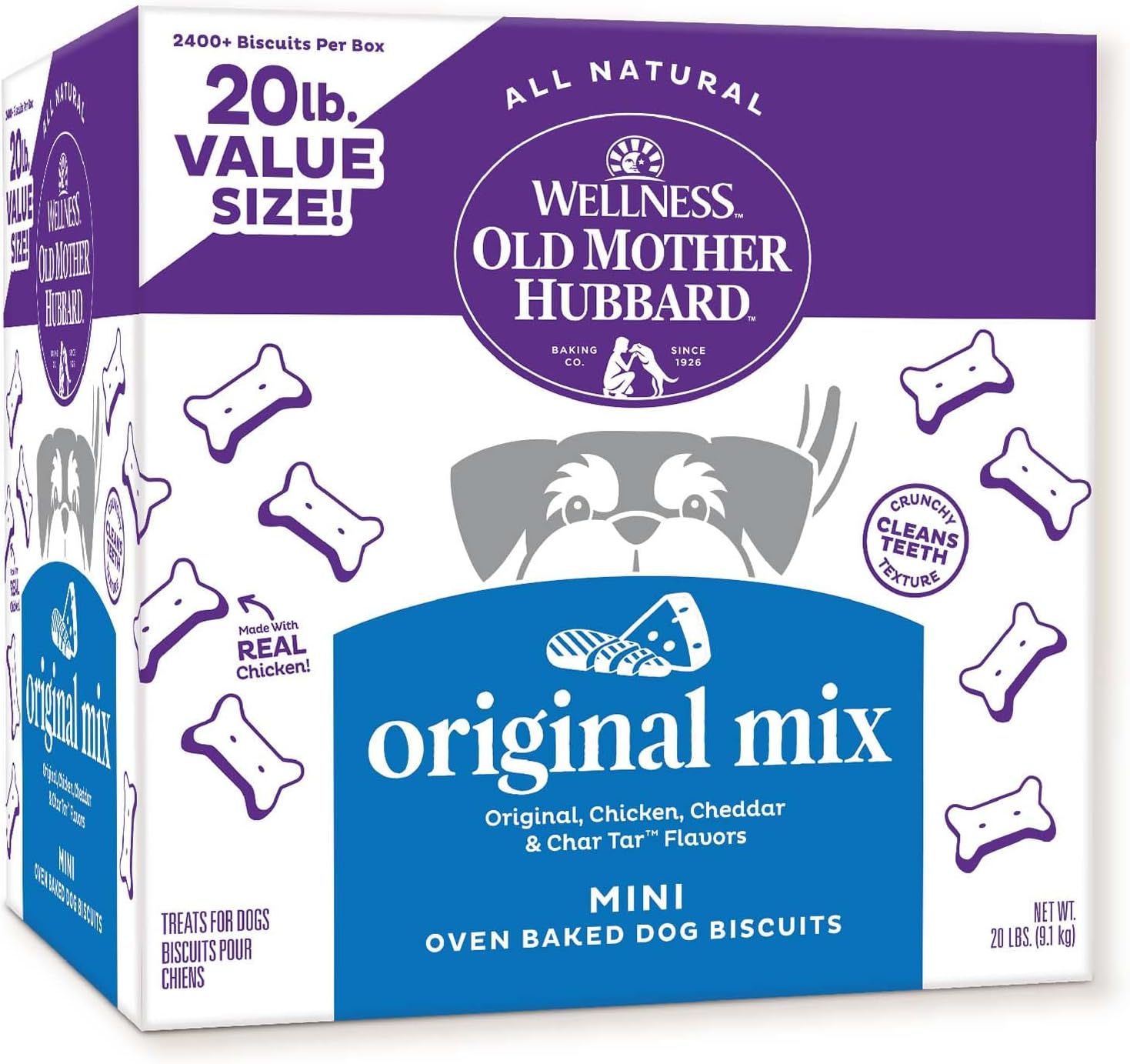 Old Mother Hubbard By Wellness Classic Original Mix Natural Dog Treats, Crunchy Oven-Baked Biscuits, Ideal For Training, Mini Size, 20 Pound Box
