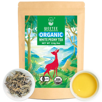 Wt Weetee Organic White Peony Tea, Usda Organic Bai Mu Dan Loose Leaf 4Oz/114G, Premium Chinese White Tea Whole Loose-Leaf, High Antioxidant & Low Caffeine