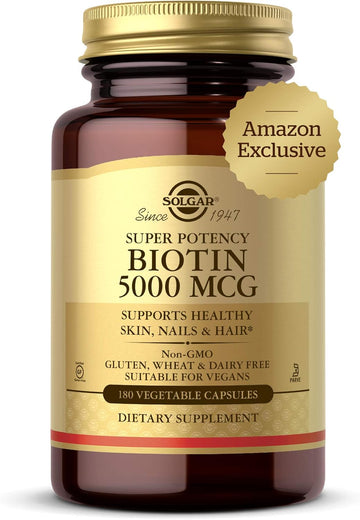 Solgar Biotin 5000 Mcg - Supports Healthy Skin, Nails & Hair - Supports Energy Production & Metabolism - Vitamin B - Non-Gmo, Vegan, Gluten Free - 180 Count