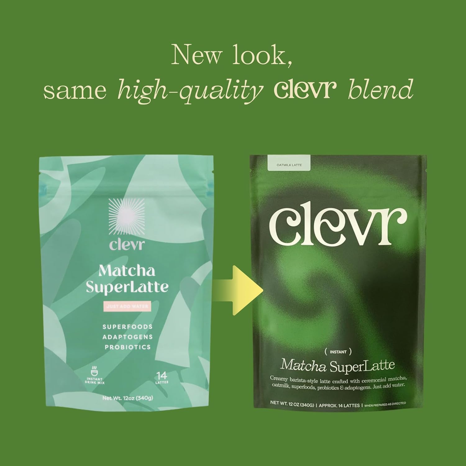 Clevr Blends Organic Matcha Green Tea Latte, Instant Ceremonial Grade Matcha, Superfood Powder Blend With Oat Milk, Lions Mane, Reishi Mushroom, Coconut Cream, Ashwagandha, Serve Hot Or Iced, 12 Oz