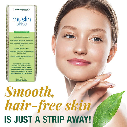 Clean + Easy Small Muslin Wax Strips – Pre-Cut Facial Waxing Strips For Upper Lip, Eyebrows, Chin & Small Areas, 100 Count