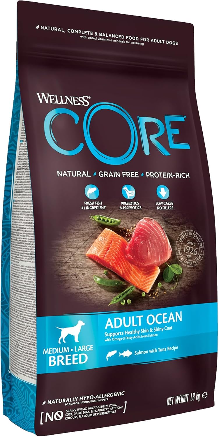 Wellness CORE Adult Ocean, Dry Dog Food, Dog Food Dry For Healthy Skin and Shiny Coat, Grain Free, High Fish Content, Salmon & Tuna, 1.8 kg?10750
