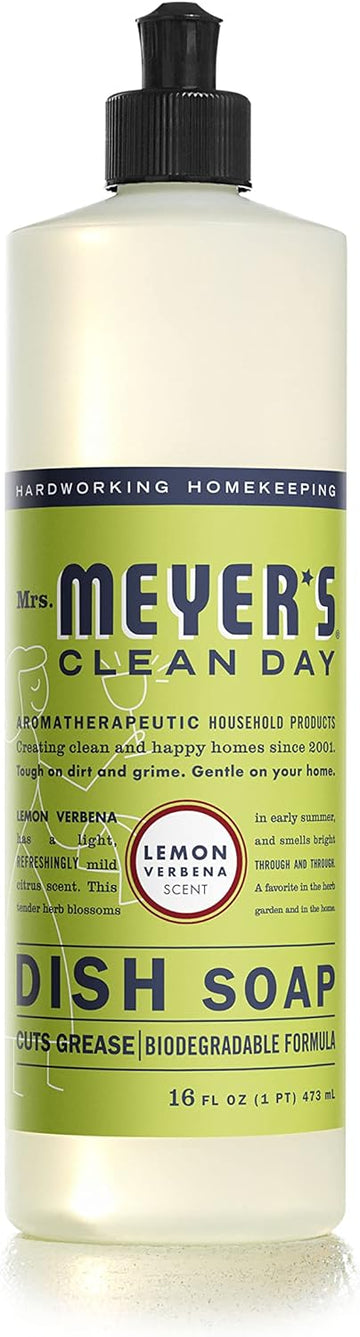 MRS. MEYER'S CLEAN DAY Liquid Dish Soap, Biodegradable Formula, Lemon Verbena, 16 fl. oz