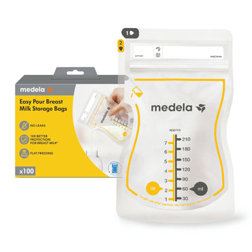 Medela Easy Pour Breastmilk Storage Bags 100 Count 7Oz/210Ml Disposable, Leakproof, Fast Freeze, Breast Milk Protection Recyclable & Bpa Free