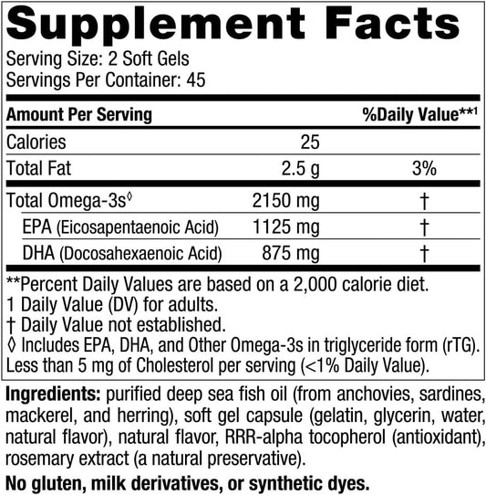 Nordic Naturals Ultimate Omega 2X, Lemon Flavor - 90 Soft Gels - 2150 mg Omega- High-Potency Omega-3 Fish Oil with EPA & DHA - Promotes Brain & Heart Health - Non-GMO - 45 Servings