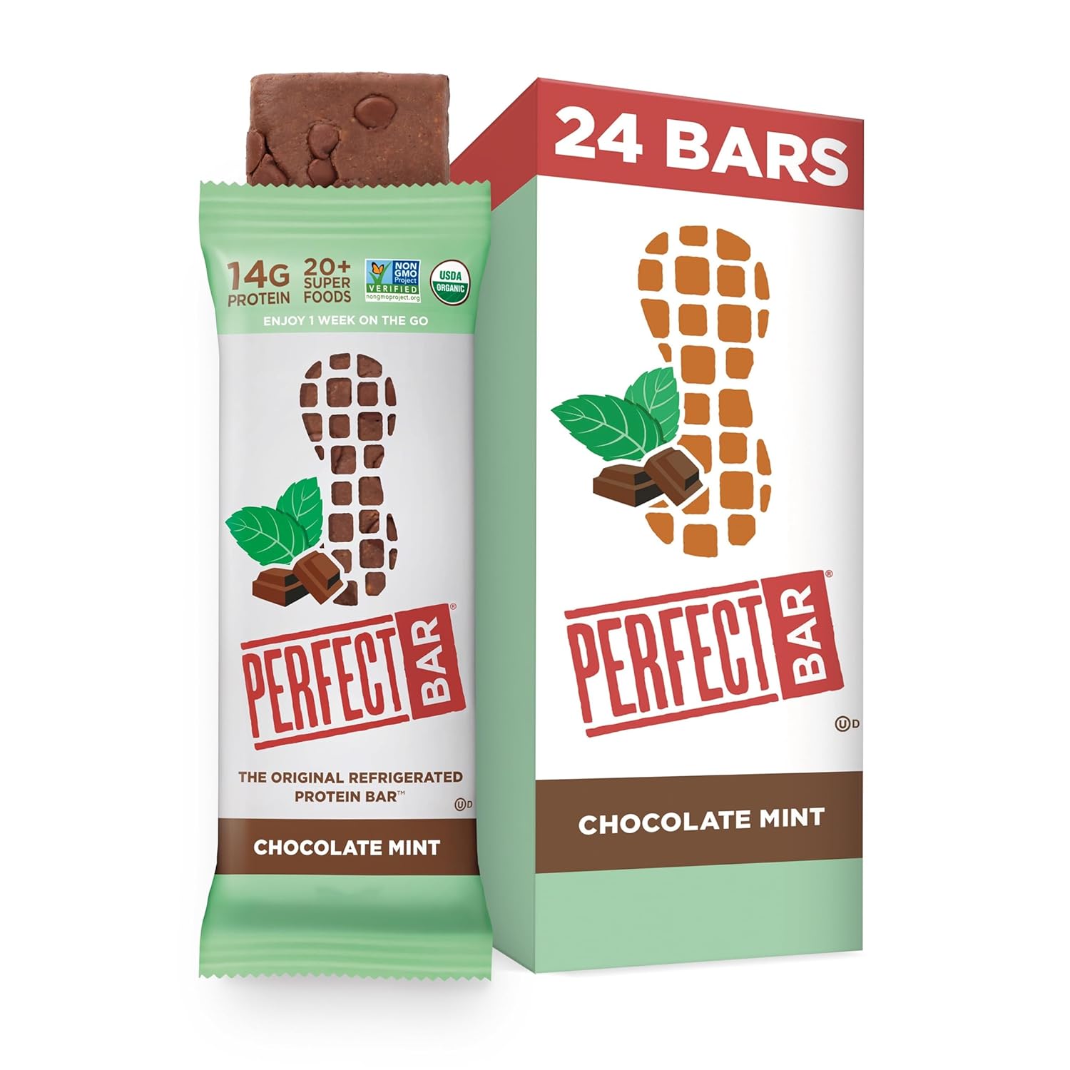 Perfect Bar, Chocolate Mint Protein Bar, High Protein, Organic, Gluten Free, Soy Free, Non Gmo, No Sugar Alcohols, 2.3 Ounce Bar, 24 Count