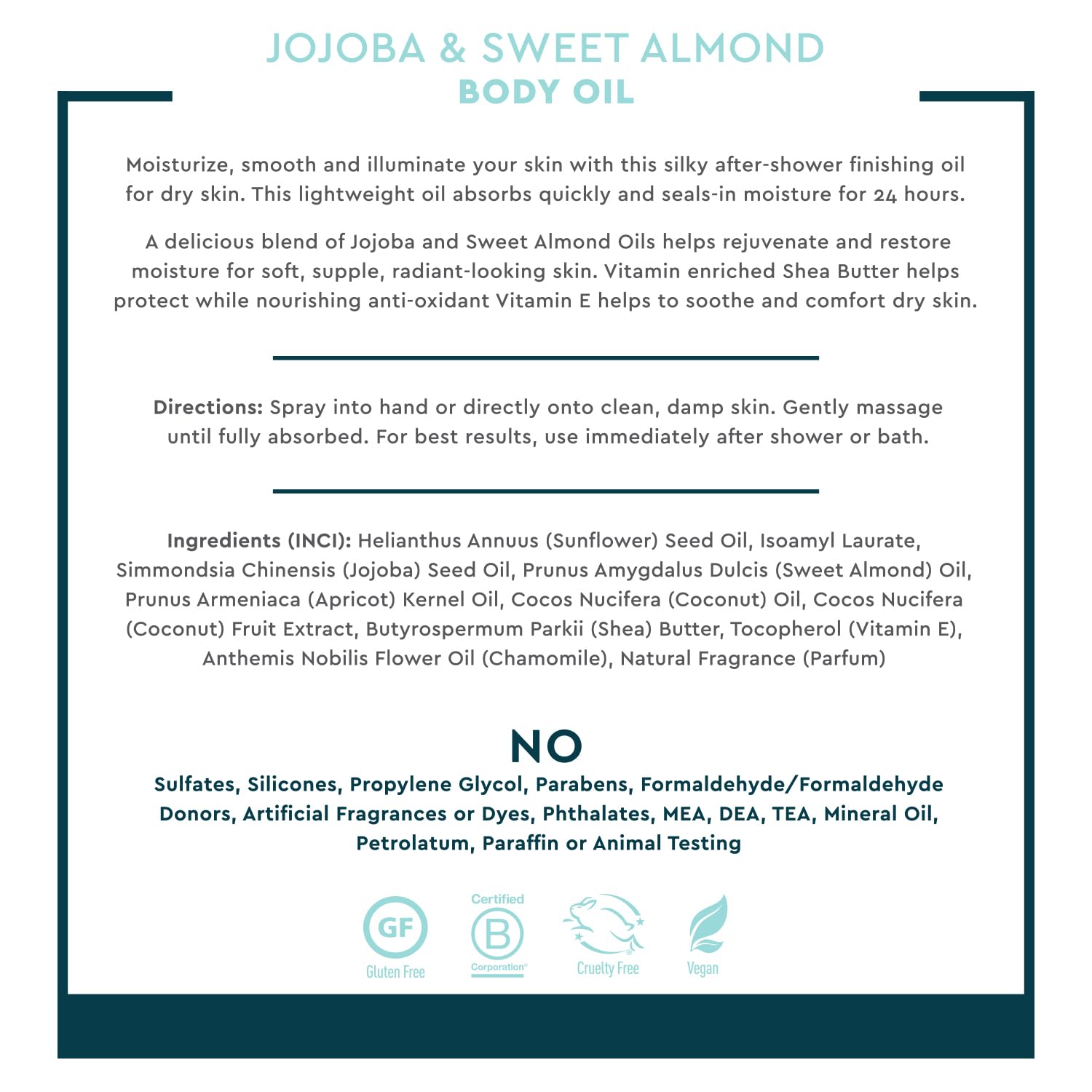 Desert Essence, Jojoba & Sweet Almond Body Oil Spray, 8.28 Fl. Oz. - Gluten-Free, Vegan, Cruelty Free - 24Hour Moisture, Soothes Skin, Perfect For Sensitive Skin, Illuminating Body Spray : Beauty & Personal Care