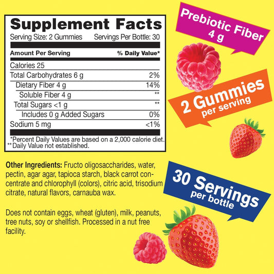Prebiotic Fiber Gummies For Adults Fiber Supplement For Women And Men - Digestive Health Fiber Supplements - Vegan, Gluten-Free, And Non Gmo - Berry Flavor - 60 Count
