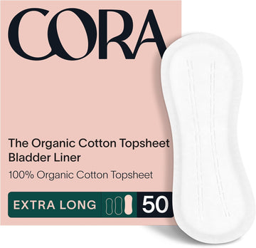 Cora Ultra Thin Organic Bladder Liners | Incontinence & Postpartum Pads For Women | Panty Liners For Bladder Leaks | Breathable Cotton (50 Extra Long Liners)