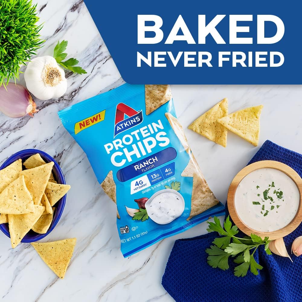 Atkins Ranch Protein Chips, 4G Net Carbs, 13G Protein, Gluten Free, Low Glycemic, Keto Friendly, 12 Count