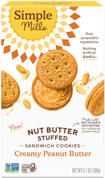 Simple Mills Creamy Peanut Butter Sandwich Cookies - Gluten Free, Vegan, Healthy Snacks, 6.7 Ounce (Pack of 1)