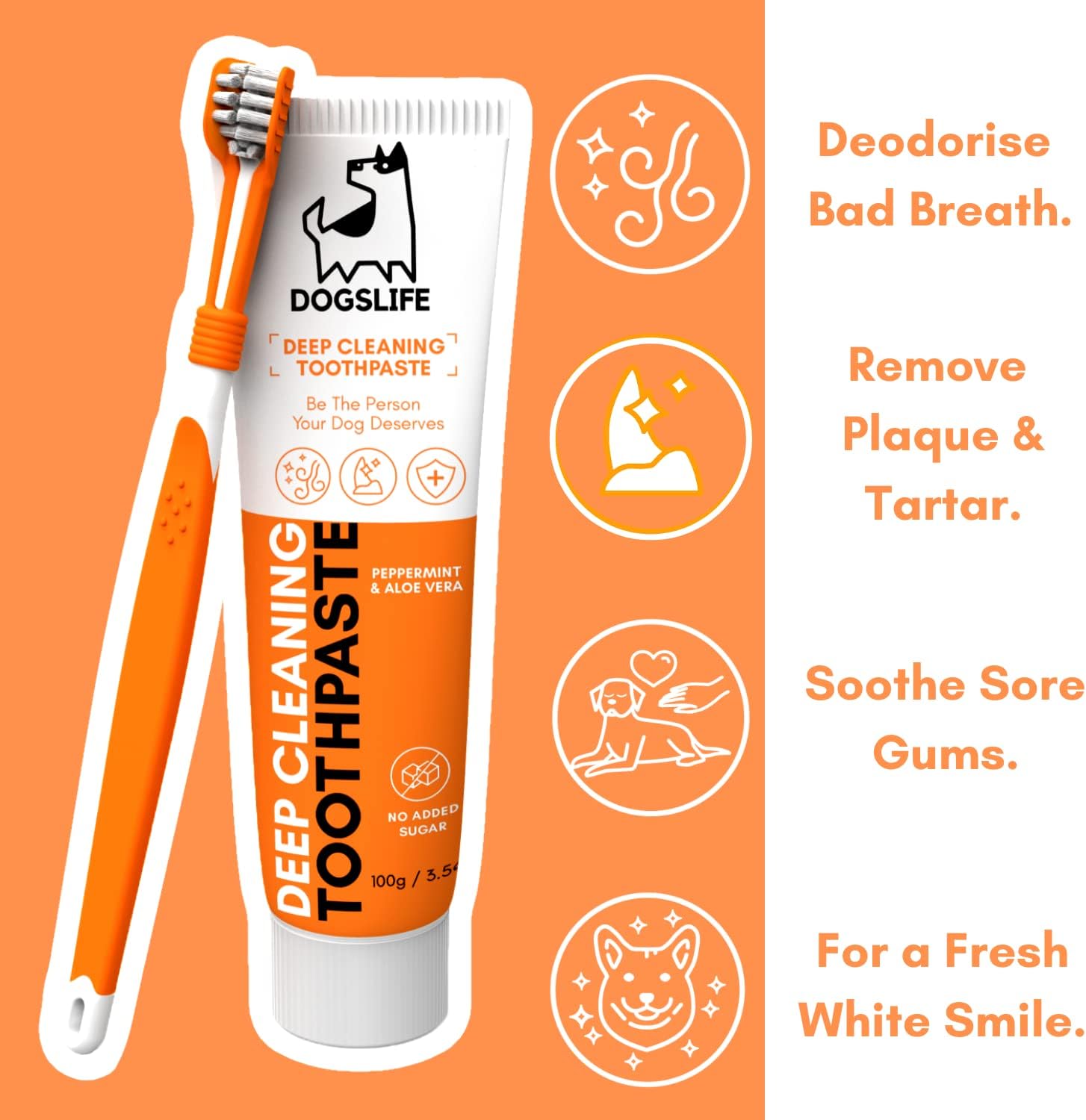 Dog Toothbrush with Toothpaste | Approved Dog Dental Kit | Triple Headed Deep Cleaning Toothbrush for Dogs + 100% Natural Toothpaste | Freshen Breathe & Remove Plaque from Teeth :Pet Supplies