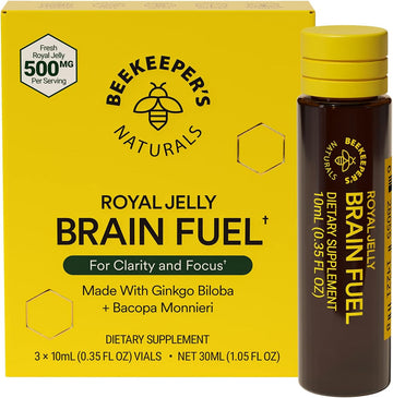 BEEKEEPER'S NATURALS B.LXR Brain Fuel - Memory, Focus and Clarity Liquid Formula, Supports Productivity - Royal Jelly, Ginkgo Biloba, Bacopa Monnieri - Keto Friendly, Gluten & Caffeine-Free, (3 ct)