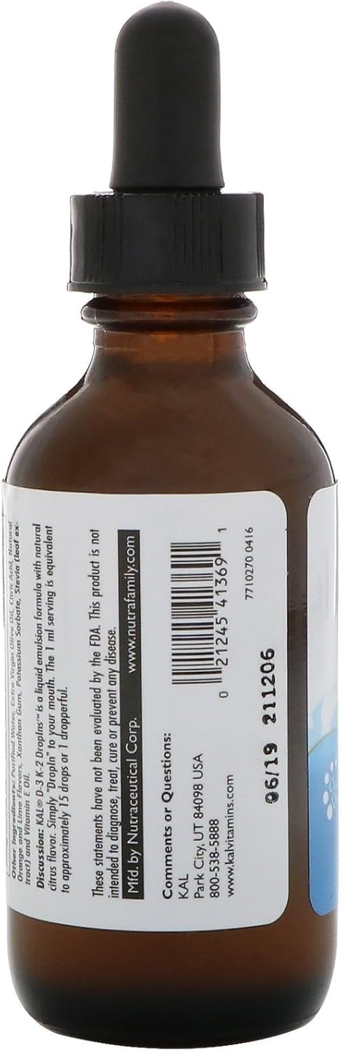 Kal 5000 Iu D-3 K2 Citrus Dropins, 2 Fluid Ounce : Health & Household