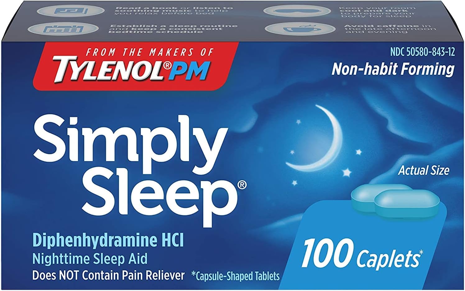 Tylenol Simply Sleep Nighttime Sleep Aid (25 Mg), 100-Count Caplets (Pack Of 2)