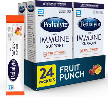 Pedialyte With Immune Support, Electrolytes With Vitamin C And Zinc, Advanced Hydration With Preactiv Prebiotics, Fruit Punch, Electrolyte Drink Powder Packets, 6 Count (Pack Of 4