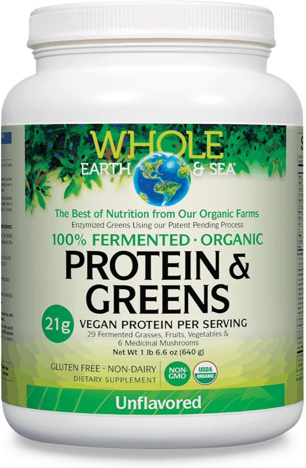 Whole Earth & Sea From Natural Factors, Organic Fermented Protein & Greens, Vegan Whole Food Supplement, Unflavored, 1 Lb 9 Oz