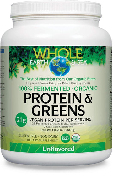Whole Earth & Sea From Natural Factors, Organic Fermented Protein & Greens, Vegan Whole Food Supplement, Unflavored, 1 Lb 9 Oz
