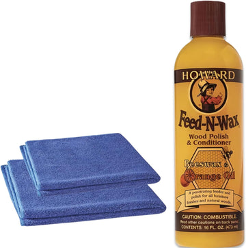 Wood Cleaning Kit-2 Microfiber Cloths -Bundled With Feed-N-Wax Wood Polish and Conditioner 16 oz Bottles (1 Pack)