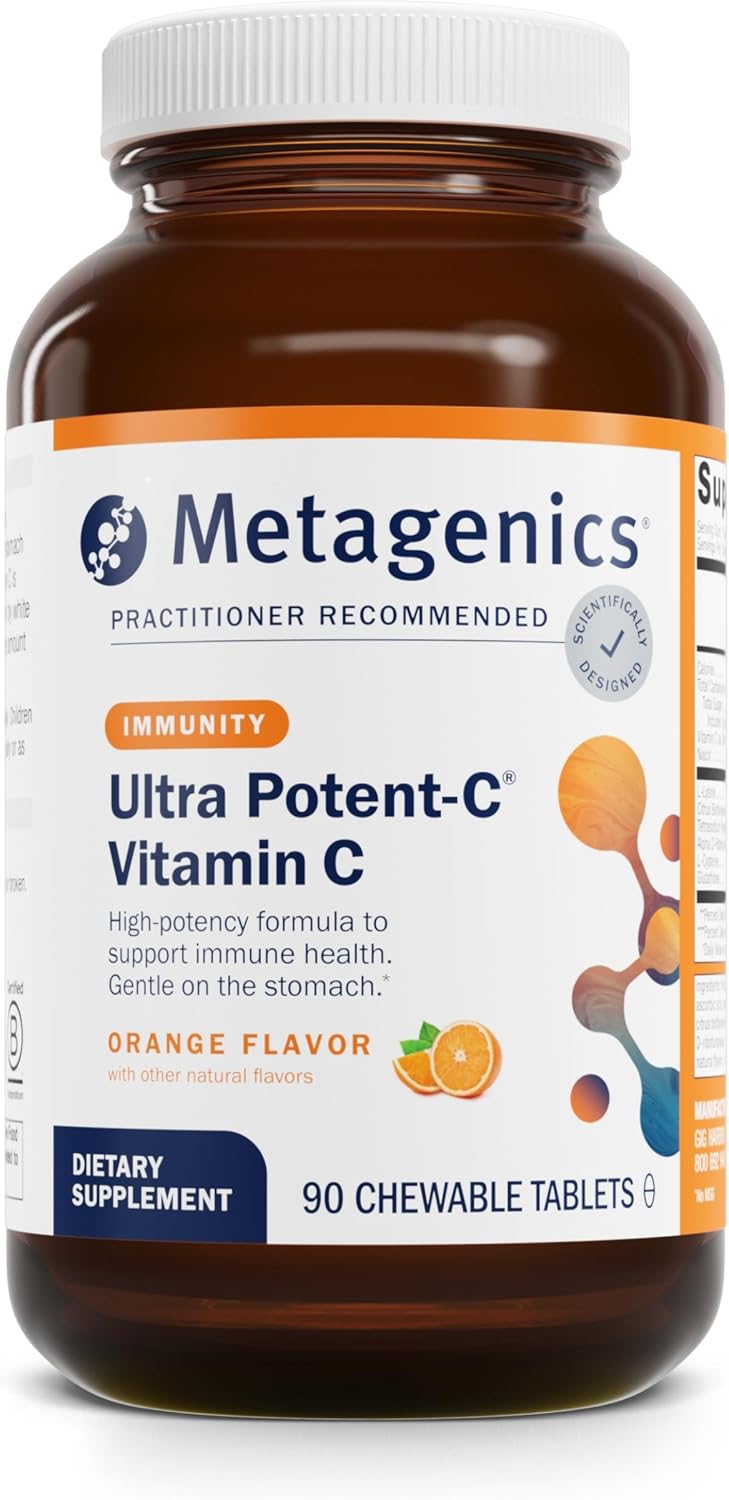 Metagenics Ultra Potent Vitamin C Chewable - For Immune & Antioxidant Support* - With L-Cysteine & L-Lysine - Chewable Vit C - Natural Orange Blast Flavor - Bioflavonoids Supplements - 90 Tablets