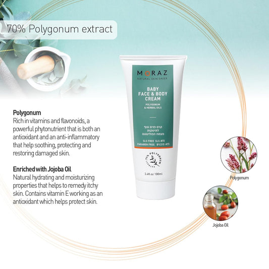 Moraz Natural Polygonum Herbal Extract, Jojoba And Sea Buckthorn Oils Face & Body Cream For Baby, Soothes And Protects Babies' Skin
