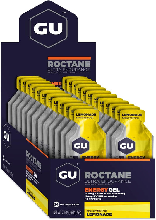 Gu Energy Roctane Ultra Endurance Energy Gel, Vegan, Gluten-Free, Kosher, And Dairy-Free On-The-Go Sports Nutrition For Running, Biking, Hiking Or Skiing, 24-Count, Lemonade