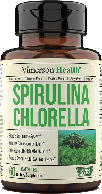 Organic Spirulina and Chlorella Capsules | Spirulina Capsules with Chlorella Powder for Immune, Antioxidant & Energy Support. Nutritious Super Greens. Vegan. Non-GMO. 60 Spirulina Chlorella Capsules