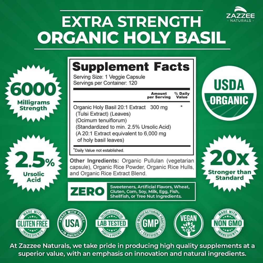 Zazzee Extra Strength Astragalus Root and Extra Strength USDA Organic Holy Basil Tulsi Extract : Health & Household