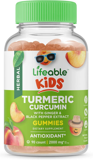 Lifeable Turmeric Curcumin and Ginger for Kids ? with Black Pepper Extract ? 2000mg ? Great Tasting Natural Flavor Gummy Supplement ? Gluten Free Vegetarian Chewable ? 90 Gummies