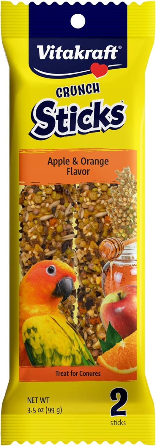 Vitakraft Crunch Sticks Apple & Orange Flavor Bird Treat For Conures (2 Sticks), 3.5 Oz